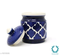 Handcrafted Morrocon Ceramic Achar Pickle Jar/Barni with Lid   - Blue, Ceramic